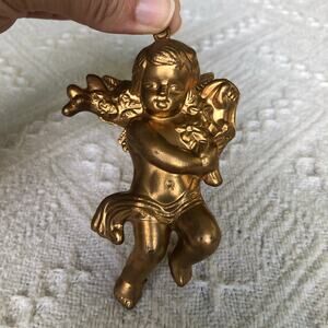 Vintage Gold Cherub Angel Ornament 4 Inch Plastic 1970s 1980s Midcentury Revival